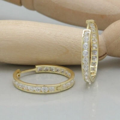 Creolen Ohrringe mit Zirkonia Besatz Ø 2,1 cm in 585/14K Gelbgold - Bild 1 von 4