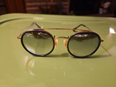 Gafas de sol Ray-Ban RB3647N 001/9U puente doble marco dorado borde azul/puntas de patilla Foto 1 de 4