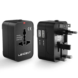 LENCENT Universal Travel Adapter 2 USB USA EU UK AUS Plug w/ Small Black Pouch - Picture 1 of 8