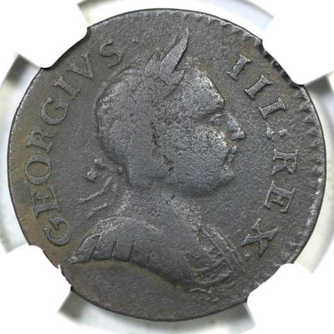 1775 4-75A R-4 NGC VF Details GEROGIVS Machins Mills Colonial Half Penny 1/2p Cover