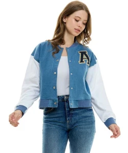 CASUAL WOMEN'S Denim BASEBALL JACKET , Size-XL, Med Blue - Picture 1 of 6