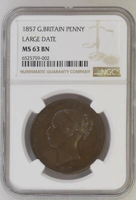 1857 Great Britain Penny "Large Date" NGC MS 63 BN STUNNING PQ BEAUTY! - Image 1 of 2