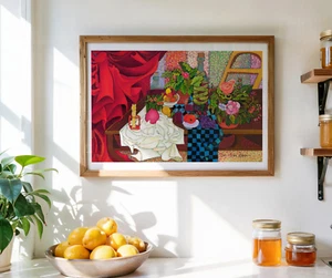 Essen Wein Thema Wandkunst Wohndeko bunt "Karo Tischdecke" 2024 Druck JHBraun - Bild 1 von 24