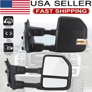 Pair Tow Mirrors For 99-07 Ford F250-F550 Super Duty Power Heated Signal Black - Picture 1 of 9