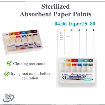 Dental Meta Absorbent Paper Points  Sterilized Taper 0.4 / 0.6 or 15/40 or 45/80 - Image 1 of 3