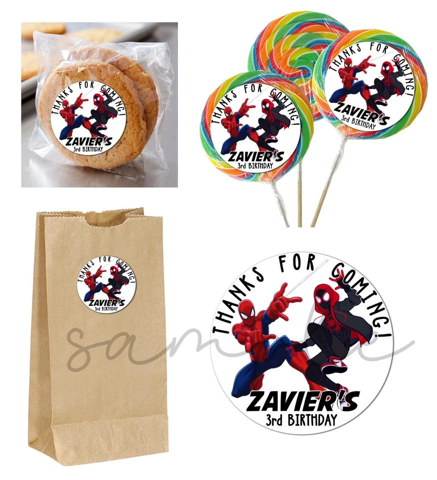 Pegatinas Miles & Spidey para piruletas de cumpleaños, bolsas de regalos, cajas de regalos de fiesta Foto 1 de 1