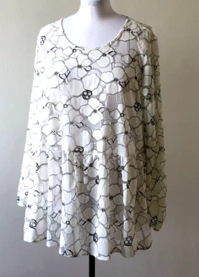 Top de encaje Lane Bryant para mujer 24 blanco floral manga semi transparente capa peplum Foto 1 de 4