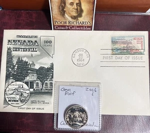 Nevada Coin & Cover Set 2006S Pr State Qtr “Halo” & 1964 Centennial FDC FD121 - Picture 1 of 6