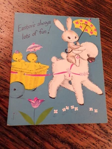Unbenutzte Vintage 50er Ostern Grußkarte Buzza-Dardozo Entlein Lamm Hase - Bild 1 von 4