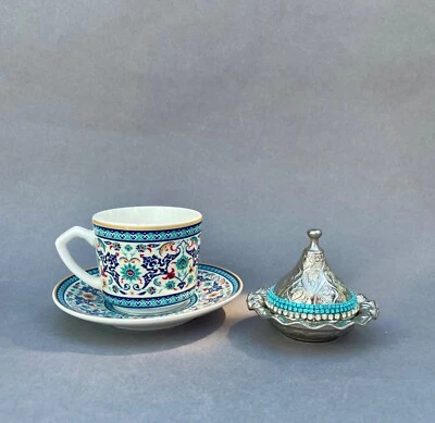 Grand Bazaar of Istanbul Coffee Set- Porcelain Espresso Cup with Rhinestone Bowl - Image 1 of 4