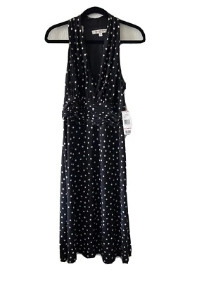 Vestido para mujer Evan Picone línea A 12 negro/marfil lunares cuello en V gasa Foto 1 de 2