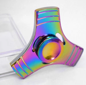 Hand 3 SIDE FIDGET Spinner Ball Desk Toy EDC ADHD Stuffer Stocking Focus RAINBOW - Picture 1 of 24