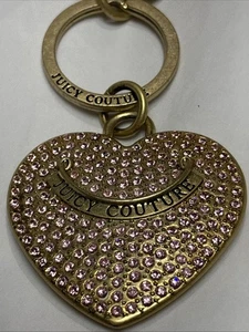 Juicy Couture Gold Tone Large Heart Pink Rhinestone Keychain Fob Hangtag - Picture 1 of 13