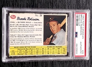 1962 POST CANADIAN BROOKS ROBINSON CARD #29 HAND CUT *NICE CARD* PSA AUTHENTIC B - Picture 1 of 4