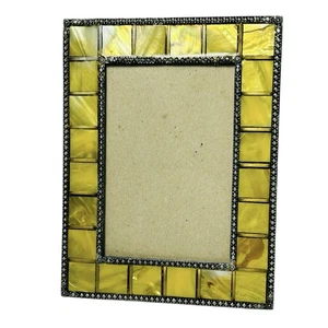 Vintage Mother Of Pearl Picture Frame Silver Metal Bead for 4X6 Photo 6.25X8.5" - Picture 1 of 8