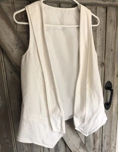 Drape Front White Linen Vest F & F Size 10 Classic Summer Boho Buckle Back Open - Picture 1 of 22