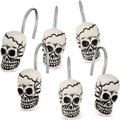 Jetec 12 Pcs Skull Shower Curtain Hooks Halloween Black and White  - Image 1 of 4