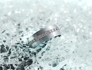 Wolframcarbid Herren 925 Sterling Silber minimalistischer Diamant Ehering - 8 mm - Bild 1 von 3