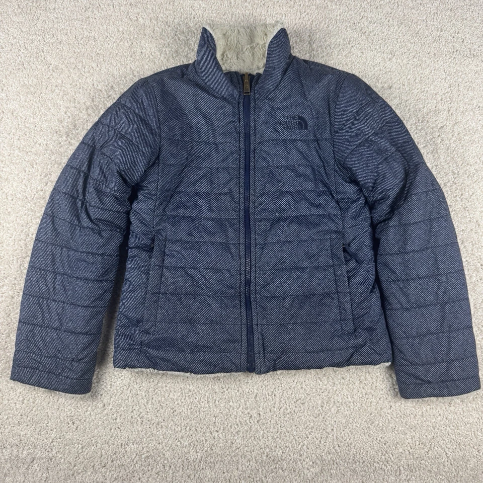 North Face куртка Kids девочек мальчиков маленький синий двусторонний флис зимнее пальто - Изображение 1 из 4