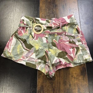 Pantalones Cortos Tahari 100% Lino Floral Pastel Cinturón Ligeros Tejidos Talla L - Imagen 1 de 5