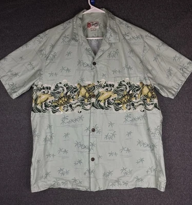 Hilo Hattie Hawaiian Shirt Green Mens XL Turtles Print Short Sleeve Button Up - Image 1 of 4