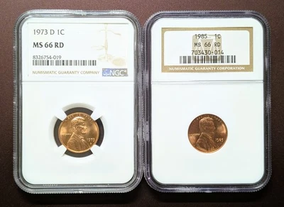 Lot Of 2 1973-D &  1985 Lincoln Memorial Cents NGC MS66RD - Gem Red - Image 1 of 4
