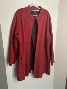 Eileen Fisher cardigan maglione cappotto donna più 2x lana rossa aperto davanti - Foto 1 di 8