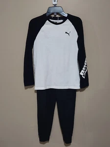 PUMA Boys Black Joggers and Black & Off White Long Sleeve Shirt Size M 10-12 - Picture 1 of 14