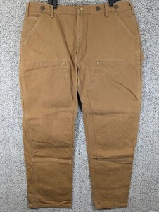 Pantalones de mezclilla Carhartt doble rodilla 42x32 marrón lona pato carpintero peto B01 - Imagen 1 de 12