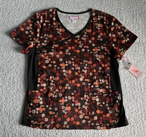 Koi Scrub Top Women’s Sz XL Brown Color Splash Dot Raquel Stretch Nursing - Picture 1 of 11