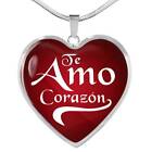 Te Amo Corazón I Love You Dear Spanish Stainless Steel or 18k Gold Heart Pendan