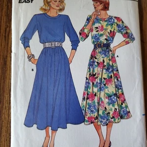 80s Butterick Pattern 3951 Blouson Elastic Waist Flared Skirt Dress 8 10 12 - Picture 1 of 3