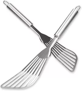 2 Pack Stainless Steel Slotted Fish Turner Spatula Flexible Kitchen Cooking Tool - Picture 1 of 7