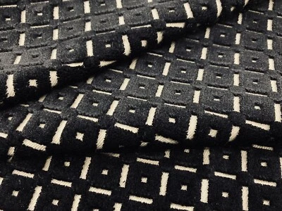Brunschwig & Fils Geometric Square Cut Velvet Fabric SAVANNE VELVET ONYX 8.25 yd - Image 1 of 4