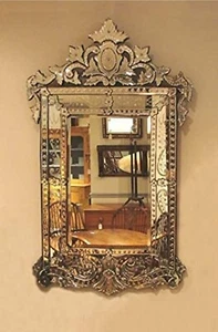 Venetian Mirror Wall Glass Frameless Clear Crown Vanity Style Vintage Home Deco - Picture 1 of 8