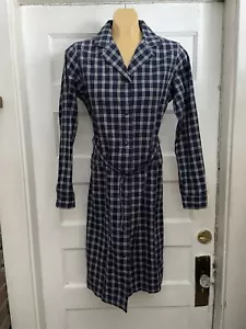 Abito Camicia Ines de la Fressange Uniqlo Cotone Blu Cintura a Quadri Manica Lunga Tg M - Foto 1 di 9