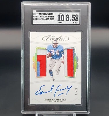 2019 Panini Flawless Dual 3 Color Patch Auto Earl Campbell /20 SGC 8.5/10 - Image 1 of 2