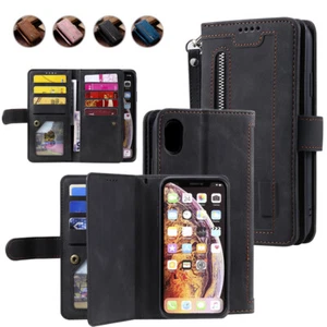 Zip Leather Wallet Case Card Flip Cover for iPhone 16e/16/15/14/13/12/11 XR SE 8 - Picture 1 of 37