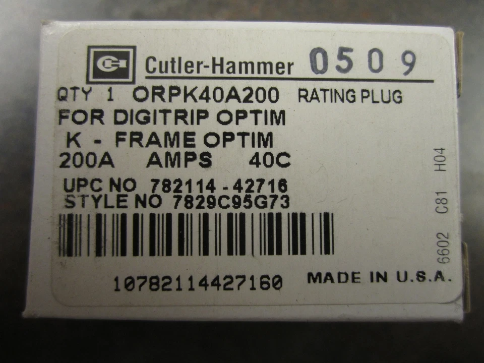 NEW CUTLER-HAMMER ORPK40A200 RATING PLUG K-FRAME 200A - Image 1 of 1