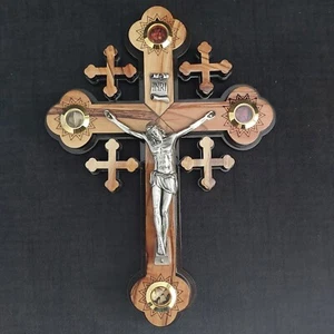 muy hermosa cruz madera olivo hecha a mano artista tierra santa Jerusalén 16CM - Imagen 1 de 5