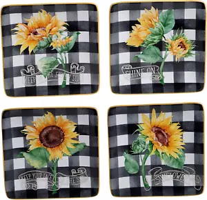 Sunflower Fields 6" Canape/Lucheon Plates, Assorted Designs, Small, Set of 4 - Picture 1 of 2