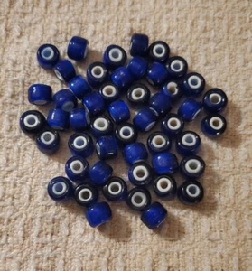 Jumbo Old Cobalt Blue White Heart African Trade Beads 50 Pc Limited Quantities  - Picture 1 of 8