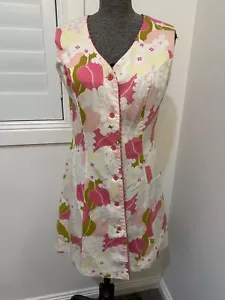 Vintage 60s 70s Pink Floral Blossom Mini Short Dress M 10 - Picture 1 of 13