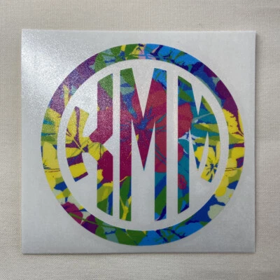 Calcomanía adhesiva de vinilo con monograma de flores tropicales Foto 1 de 3