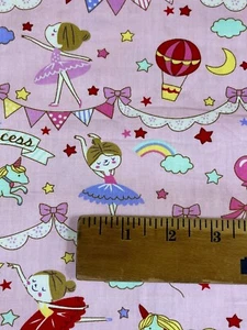 Princess Ballerina And Unicorn Kids 100% Cotton. Cute Baby Blue,Pink Color. BTY - Picture 1 of 8