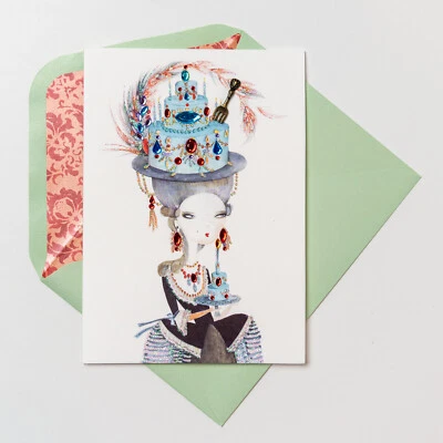 Papyrus Handcrafted French Court Lady Cake Glitter Jewel Happy Birthday Card - Image 1 of 3