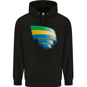 Curled Gabon Flag Gabonese Day Football Childrens Kids Hoodie - Picture 1 of 88