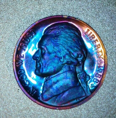 1988 S RAINBOW TONED JEFFERSON NICKEL PROOF  203 WOW! Cover