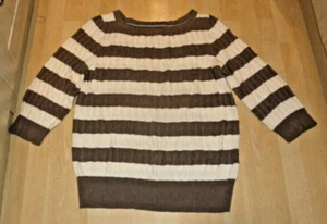 Ladies MAINE Light Brown & Cream Stripe Knitted Cotton Jumper - Size UK 20 - Picture 1 of 2