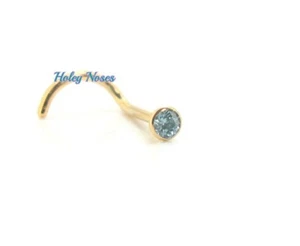 18ct Yellow Gold Aqua ice Blue Diamond 0.03ct Nose Stud Ring Bone body jewellery - Picture 1 of 6